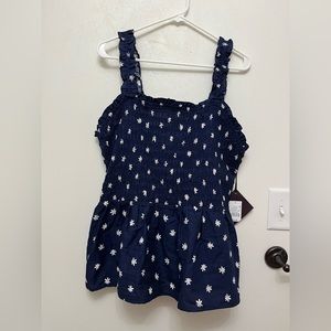 Ava and Viv XL Navy Daisy Peplum Tank Top